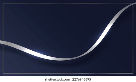 Resumen de cinta de forma de onda 3D de lujo plateada en azul con fondo de marco. Ilustración gráfica vectorial.
