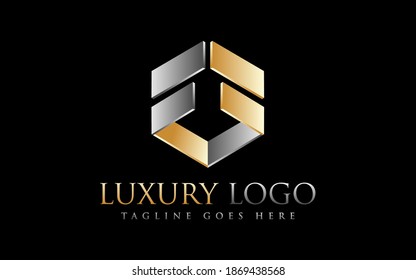 Abstract 3d Luxury Square Logo Design. Modern Gold and Silver Usable For Business, Foundation, Industrial, Tech, Security, Services, Company. Flat Vector Logo Design Illustration.