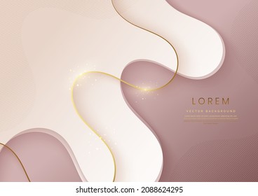 Abstract 3D luxury template design rose gold and soft brown fluid shape overlapping with golden curved line. Vector illustration