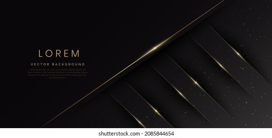 Resumen plantilla de lujo 3D brillante fondo negro con líneas doradas chispeando. Ilustración del vector