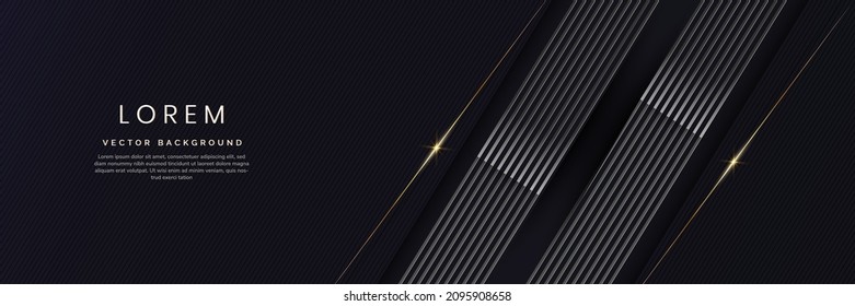 Resumen planilla de lujo 3D brillante fondo azul oscuro con líneas doradas brillando. Ilustración del vector