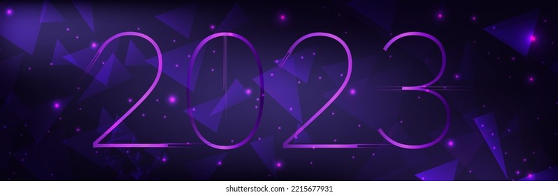 Abstract 3D mesh background with circles and particles on a dark  purple background. Figures 2023 from the lines in the data stream and the coming of the New Year. xmas. 
luxurious purple background