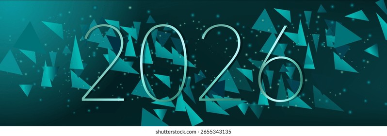 Abstractas fondo de malla 3D con círculos y partículas sobre un fondo oscuro. Cifras 2026 de las líneas en el flujo de datos y la llegada del Año Nuevo. xmas
