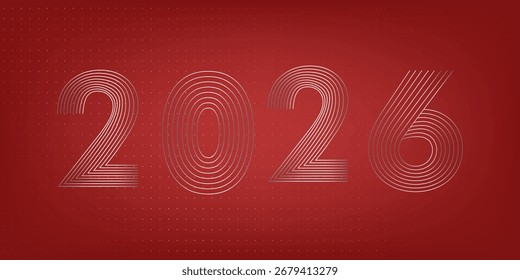 Abstractas fondo de malla 3D con círculos y partículas sobre un fondo rojo. Cifras 2026 de las líneas en el flujo de datos y la llegada del Año Nuevo. xmas
