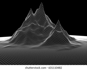 Abstract 3D mesh of landscape. Polygonal background. 