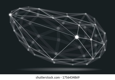 Resumen de la forma de malla 3D ilustración vectorial, puntos conectados con la tecnología de líneas objeto poligonal, tecnología dinámica y entramado científico, con una profundidad realista del efecto de campo.