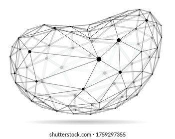 Abstract 3D mesh shape vector illustration, dots connected with lines technology polygonal object isolated on white background, dynamic lattice with realistic depth of field effect.