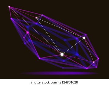 Abstract 3D mesh shape vector illustration, dots connected with lines technology polygonal object, dynamic tech and science lattice, with realistic depth of field effect.