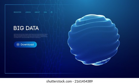 Abstract 3d mesh sphere tech vector. Cloud technology science background.