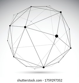 Abstract 3D mesh sphere vector illustration, dots connected with lines technology polygonal object isolated on white background, dynamic tech and science lattice.