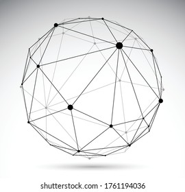 Abstract 3D mesh sphere vector illustration, dots connected with lines technology polygonal object isolated on white background, dynamic tech and science lattice.