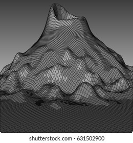
Abstract 3D mesh of volcanic landscape. Polygonal background. 