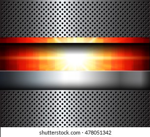 Abstract 3D metallic background, with orange sunny pattern inside, vector illustration.