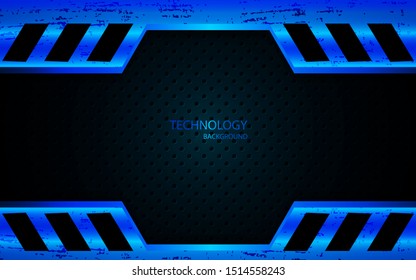 Abstract 3d metallic blue and black frame layout design tech innovation concept geometric background. Can use for wallpaper, poster, brochure, cover, banner, advertising, corporate