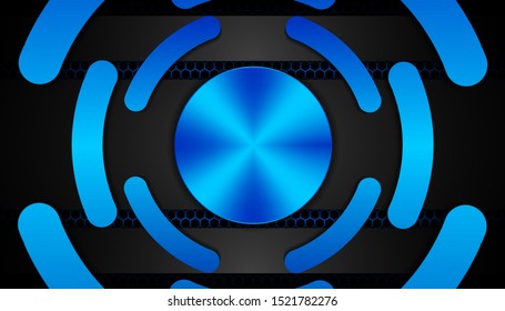 	
Abstract 3d metallic blue and black frame layout design tech innovation concept geometric background. Can use for wallpaper, poster, brochure, cover, banner, advertising, corporate