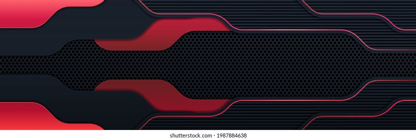 Abstraktes 3D-Metall-Rot glänzend schwarz Rahmen Layout moderne Technik Design . Modernes dunkles Corporate-Konzept, Banner, Vektorgrafik-Hintergrund