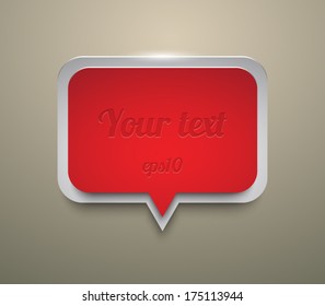 Abstract 3d metallic speech bubble with shiny light. Modern and glossy style