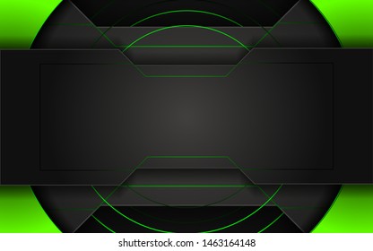 Abstract 3d metallic technology background with light line green neon glowing. Modern dark cover vector template design for use element wallpaper, frame, banner, advertising, corporate