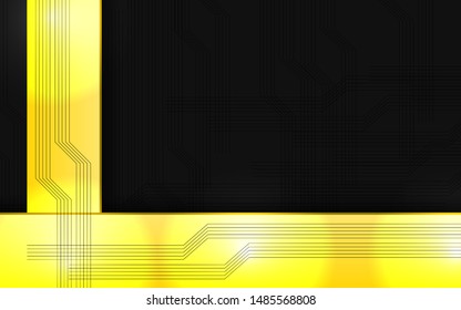 Abstract 3d metallic yellow and black frame layout design tech innovation concept geometric background. Can use for wallpaper, poster, brochure, cover, banner, advertising, corporate