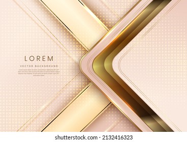 Abstract 3d modern luxury template gold color and gold arrow background with golden glitter line light sparkle. Vector illustration