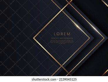 Abstract 3d modern luxury template dark and black triangles background with golden line light sparkle. Vector illustration