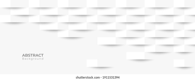 Abstract 3d Modern Square Banner Background. White And Grey Geometric Pattern Texture. Vector Art Illustration 