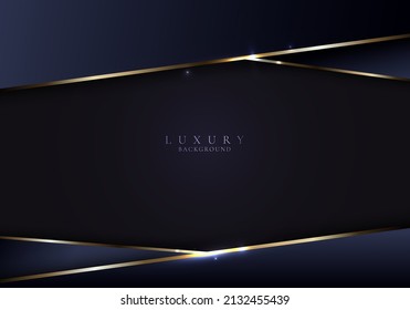 Abstract 3D modern template luxury style blue stripes with golden lines and lighting sparkles decoration design on dark background. Vector graphic illustration