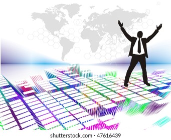 Abstract  3d mosaic background with standing success businessman silhouetted . Vector illustration. No mesh in this Vector