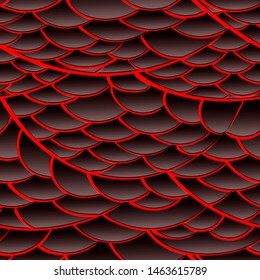 Abstract 3D mosaic vector background. Stylized dragon skin pattern. Red-hot ash floats on the lava. Low Poly pattern. Chinese roof tiles.