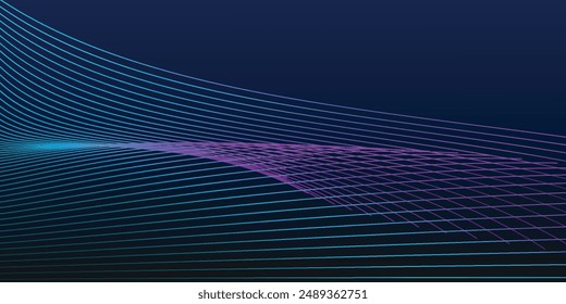 Abstract 3D movement of sound dynamic background with copy space. Technology green blue particles wavy line pattern design. Modern futuristic concept. Vector illustration