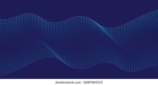 Abstract 3D movement of sound dynamic background with copy space. Technology green blue particles wavy line pattern design. Modern futuristic concept. Vector illustration