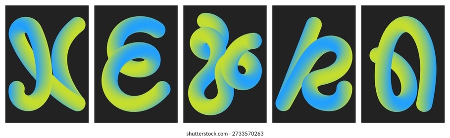 Abstract 3D multicolored fluid gradient loops and curves collection