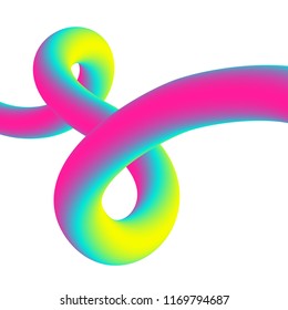 Abstract 3d multicolored shape. Artistic plastic colorful curve. Vibrant gradient curved stream. Liquid blended fluid path. Creativity concept. Visual communication poster design. Vector illustration.