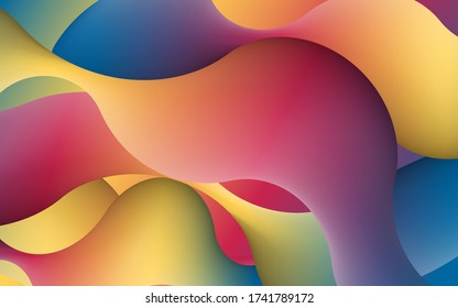 Abstract 3d multicolored shape. Vector artistic illustration. Vibrant gradient curved stream. Liquid blended fluid color path. Creativity concept.