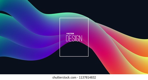 ￼ Abstract 3d multicolored shapes. Vector artistic illustration. Vibrant gradient curved stream. Liquid blended fluid color path. Creativity concept. Visual communication poster design