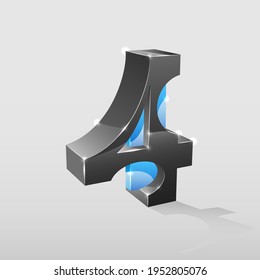 Resumen número 3 d "4" con decoración de cristal azul sobre un fondo claro.