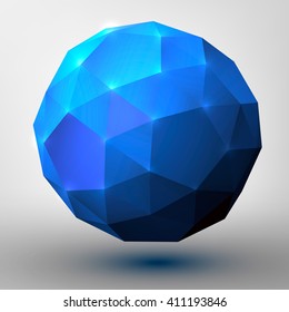 Abstract 3D object. Bright polygonal sphere. Vector design background.