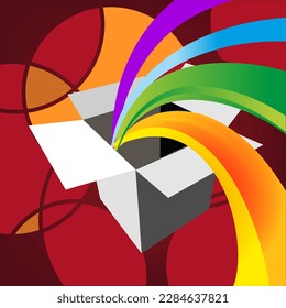 Abstract 3d open box and rainbow on background. Science and technology. Vector illustration.