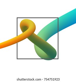 Abstract 3D Orange to Blue Curve Lines in Grey Frame on White Background - Vector Illustration for a Design Cover