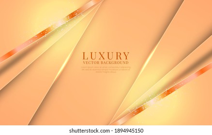 Abstract 3D orange luxury background with metallic lines style. Overlap layers on bright space with glitter dots decoration. Modern graphic template elements for banner, flyer, cover, or landing page