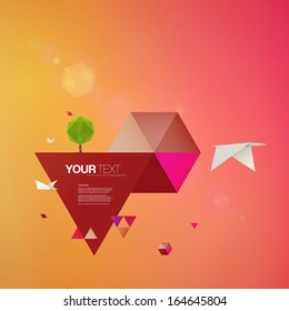 Abstract 3D Origami World With Bird And Tree  Eps 10 Vector Illustration 