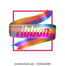 Abstract 3d paint brush design cover. Fluid stroke ribbon liquid splatter. Vector colorful curl smear background. Digital vivid brushstroke art. For cover, poster, banner. Vibrant vector illustration