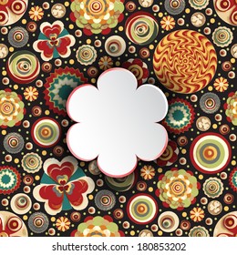 Abstract 3D painted various flowers,  bubble or place for text, traced from original painting, acrylic on canvas.