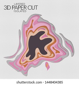 Abstract 3D paper cut art shape. Vector  paper cut layers create topography map concept or smooth origami paper carving craft. Wavy layered material design paper art isolated design element.