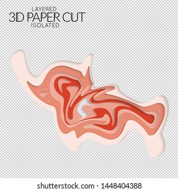 Abstract 3D paper cut art shape. Vector  paper cut layers create topography map concept or smooth origami paper carving craft. Wavy layered material design paper art isolated design element.