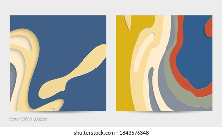 Abstract 3D paper cut art. Colorful background  with wavy layered paper craft. Artistic vector cut out shapes with realistic shadow. Bright carving texture. Topography relief imitation.