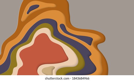 Resumen arte de corte de papel 3D. Fondo colorido con artesanía de papel de capas onduladas. Los vectores artísticos cortan formas con sombra realista. Textura de tallado brillante. Imitación de alivio topográfico.