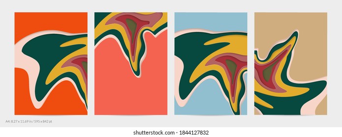 Abstract 3D paper cut art. Colorful background  with wavy layered paper craft. Artistic vector cut out shapes with realistic shadow. Bright carving texture. Topography relief imitation.