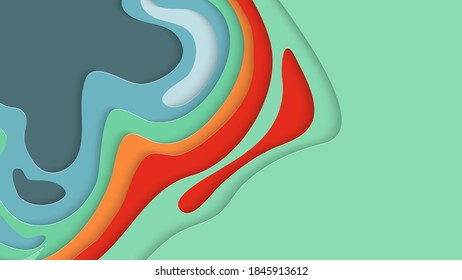 Abstract 3D paper cut art. Colorful background  with wavy layered paper craft. Artistic vector cut out shapes with realistic shadow. Bright carving texture. Topography relief imitation.
