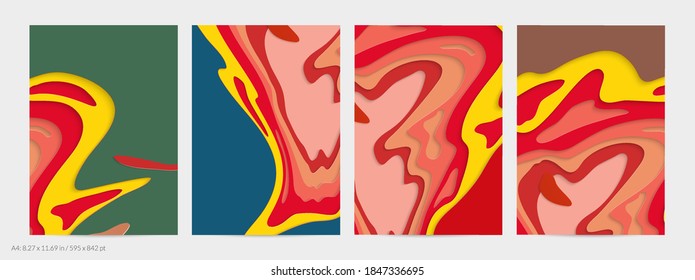 Abstract 3D paper cut art. Colorful background  with wavy layered paper craft. Artistic vector cut out shapes with realistic shadow. Bright carving texture. Topography relief imitation.